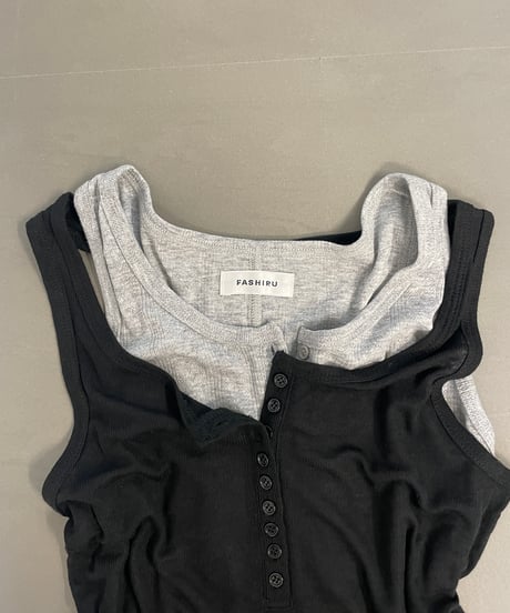 layered henley neck tank top