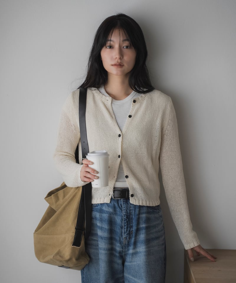 美品 ルネ　2024年 メッシュニットカーディガン カメリアボタン リネン混 黒 mesh knit cardigan | F A S H I R U