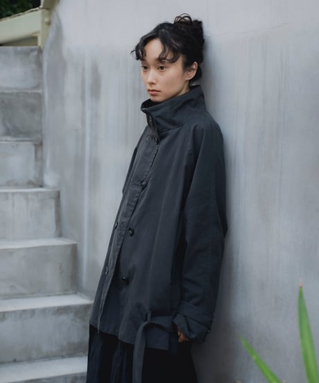 stand collar cropped trench coat