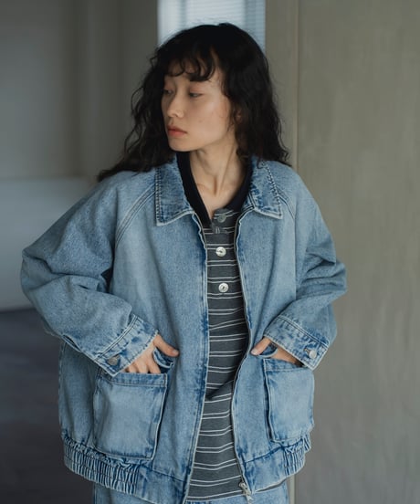 double zip relaxed denim jacket