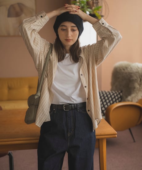 peach brushed striped shirt