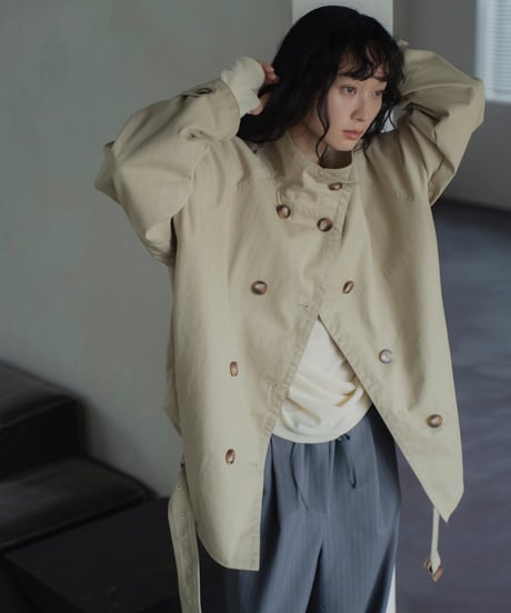 stand collar cropped trench coat