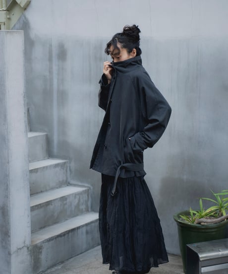stand collar cropped trench coat
