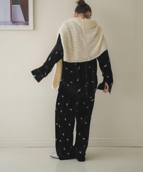 embroidered velour rough pants