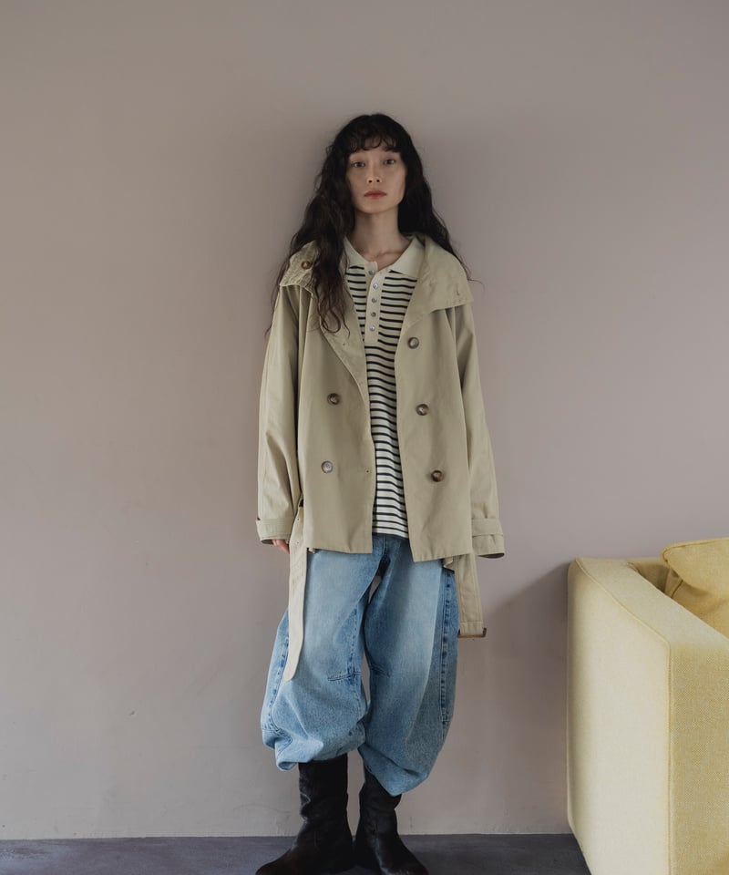stand collar cropped trench coat | F A S H I R U