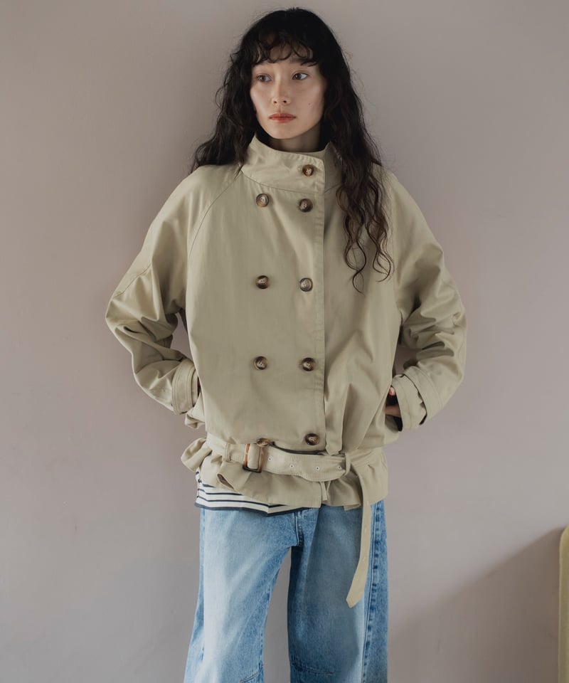 stand collar cropped trench coat | F A S H I R U