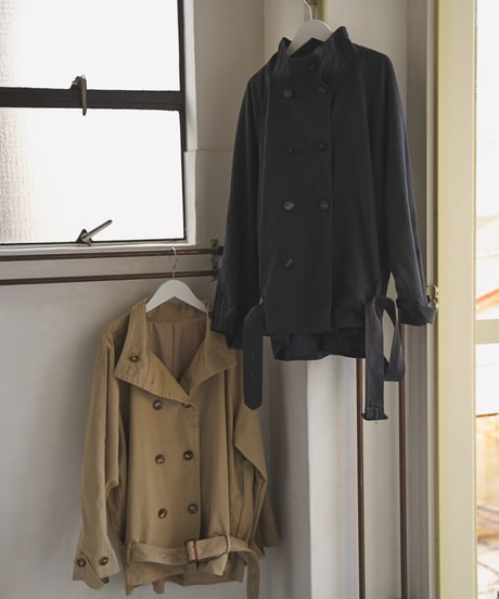 stand collar cropped trench coat