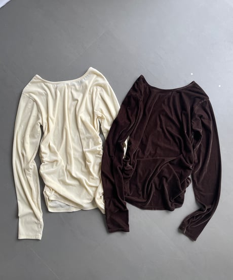 gathered detail velour long sleeve tee