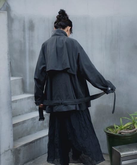 stand collar cropped trench coat