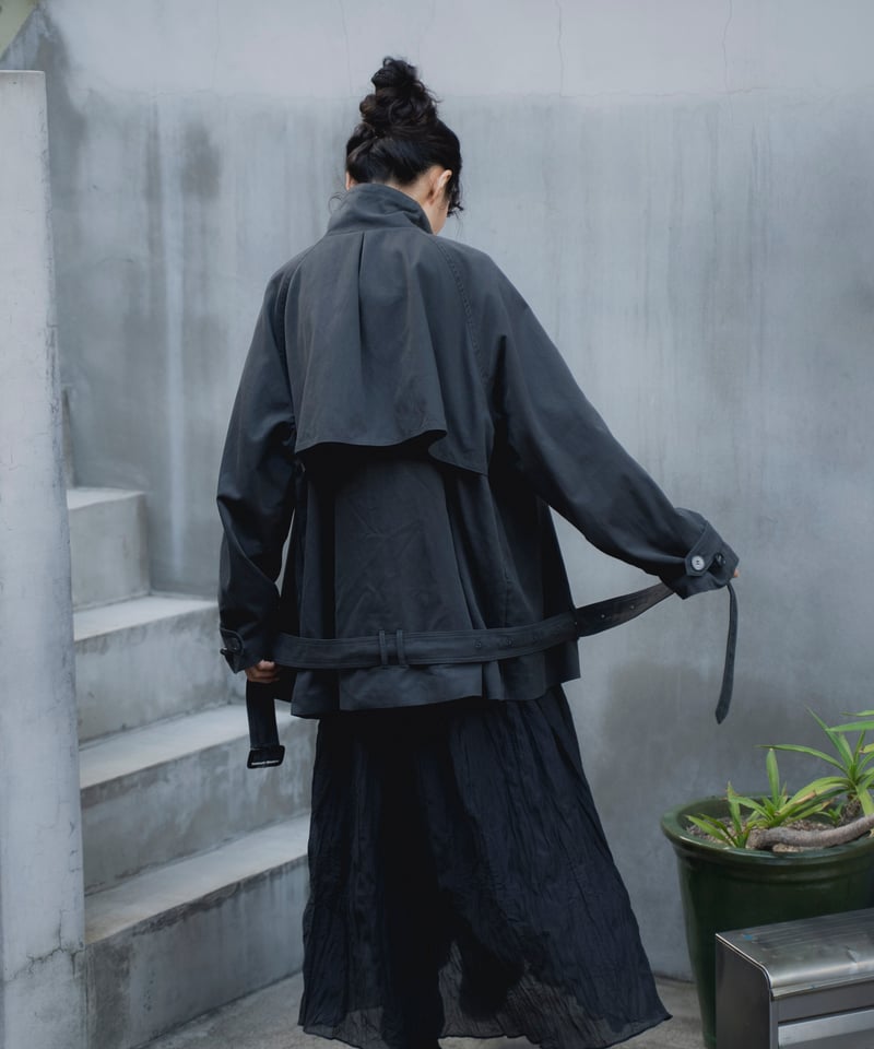 stand collar cropped trench coat | F A S H I R U