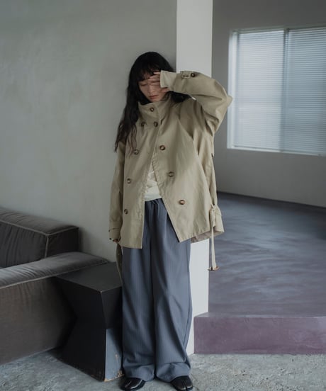 stand collar cropped trench coat
