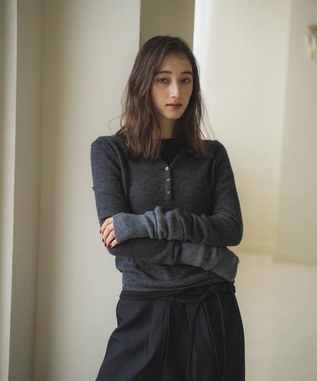 mohair-blend sheer henley knit