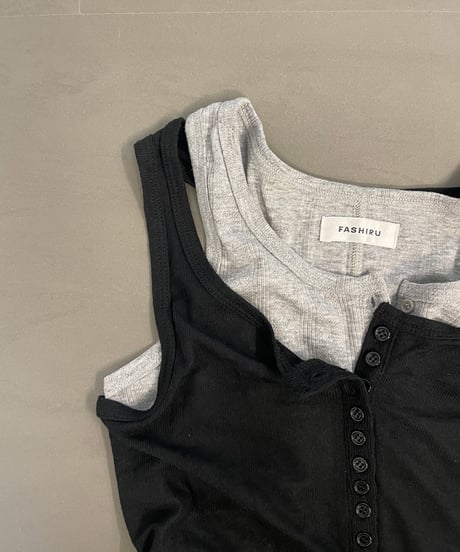 layered henley neck tank top