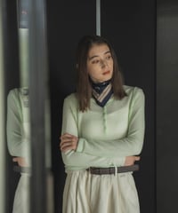 mohair-blend sheer henley knit