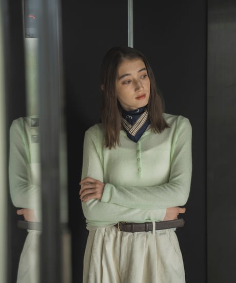 mohair-blend sheer henley knit