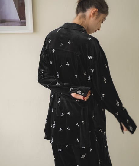 embroidered velour loose shirt