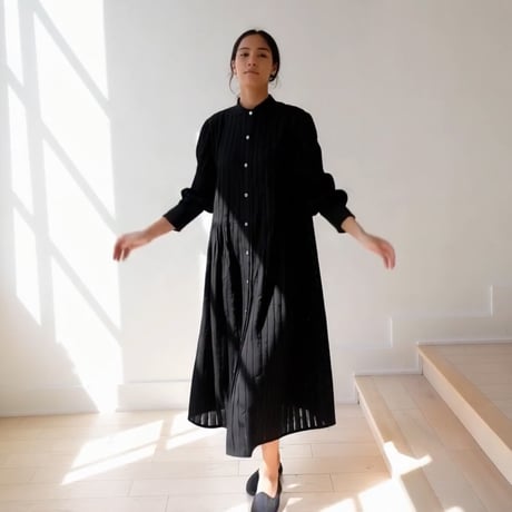 Striped Embroidery Dress / Black