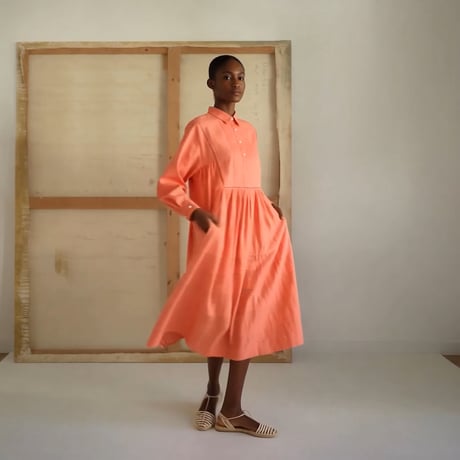 Pintuck Gathered Shirt Dress / Smoky Pink