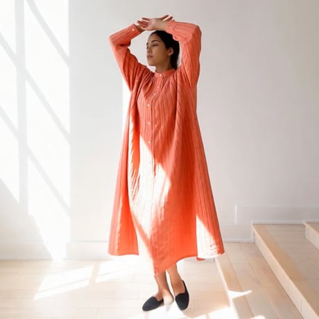 Striped Embroidery Dress / Smoky Pink