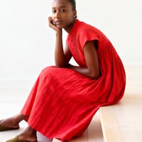 Pintuck Gathered Sleeveless Dress / Red