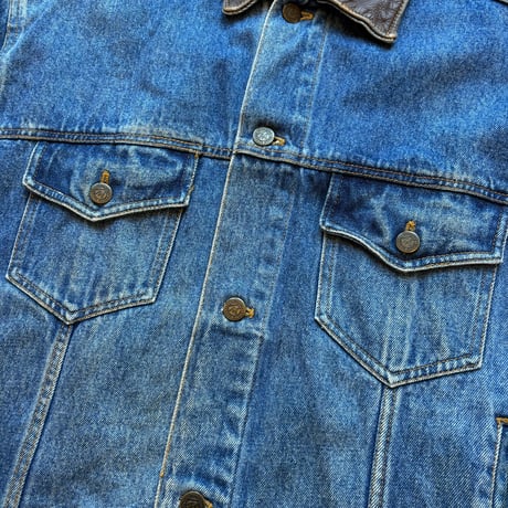 90s Marlboro Country Store Leather Collared Denim Jacket
