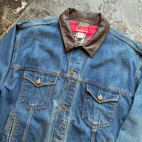 90s Marlboro Country Store Leather Collared Denim Jacket