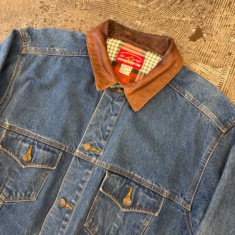Marlboro Leather Collared Denim Jacket