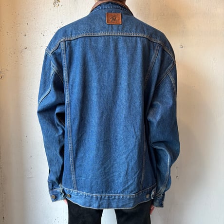 90s Marlboro Country Store Leather Collared Denim Jacket