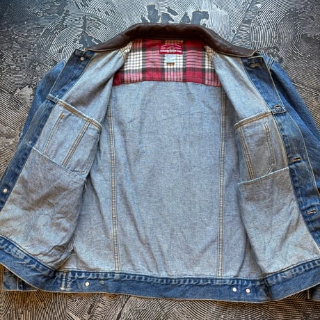 90s Marlboro Country Store Leather Collared Denim Jacket