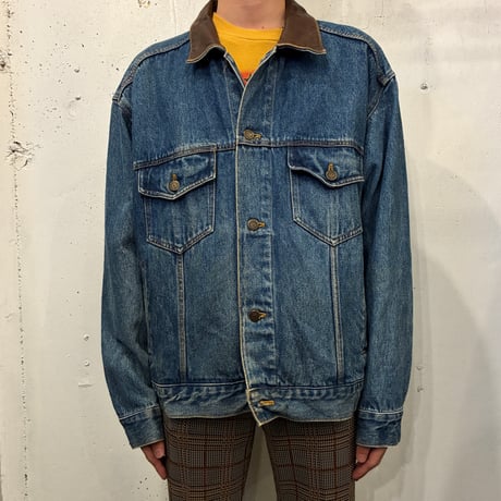 90s Marlboro Country Store Leather Collared Denim Jacket