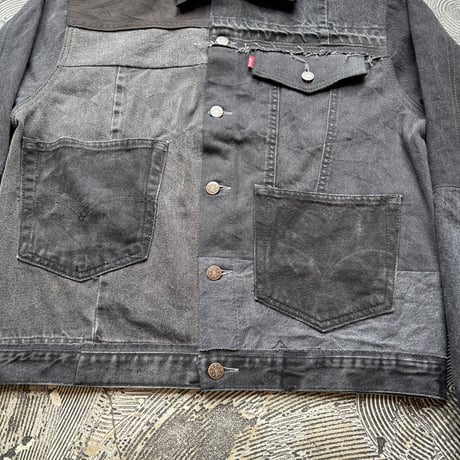 Patchwork Remake Black Denim Jacket