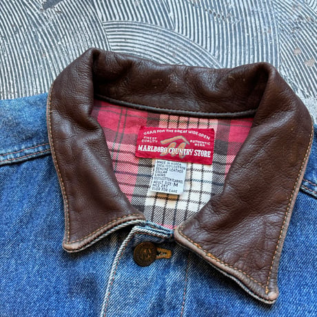 90s Marlboro Country Store Leather Collared Denim Jacket