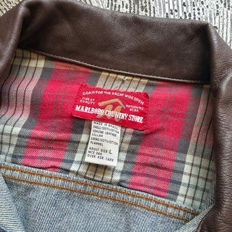 90s Marlboro Country Store Leather Collared Denim Jacket