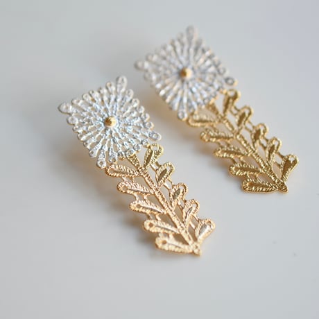 吉田史　OLD TO NEW　ピアス　セシリア　花 SV　葉 YG