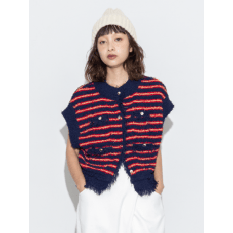 【ＭARGAUX VINTAGE】ボーダーシャネルニットベスト