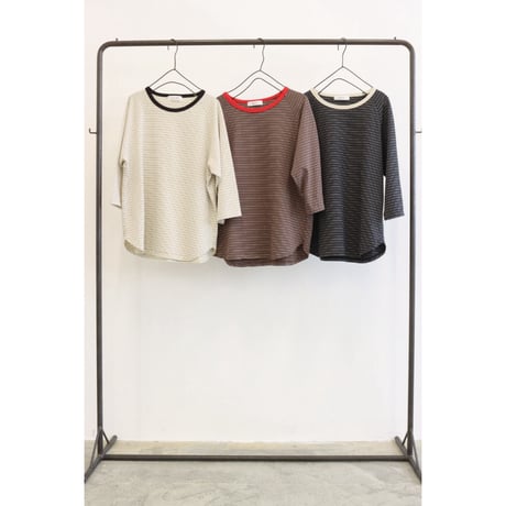 【LE MELANGE】マルチボーダー7分袖ラグランTee