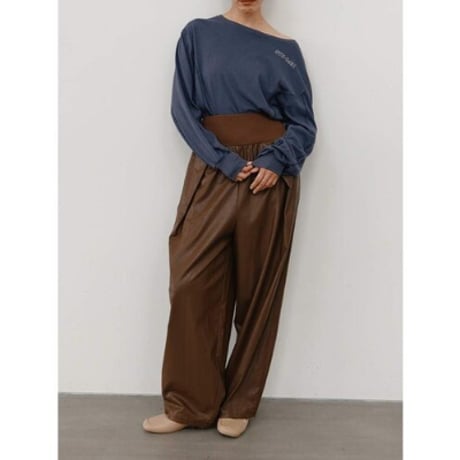 【YENN】RIB FAUX LEATHER PT