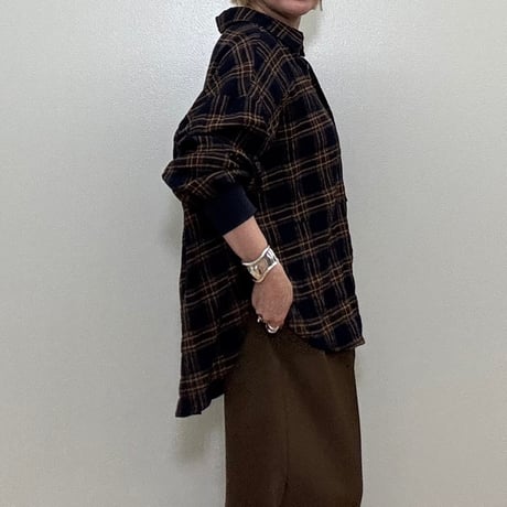 【Dignite collier】チェック袖口リブシャツ