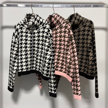 【MARGAUX VINTAGE】千鳥柄ニットZIPカーディガン
