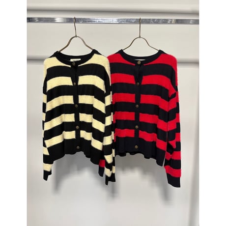【MARGAUX VINTAGE】異素材ボーダークルーカーディガン