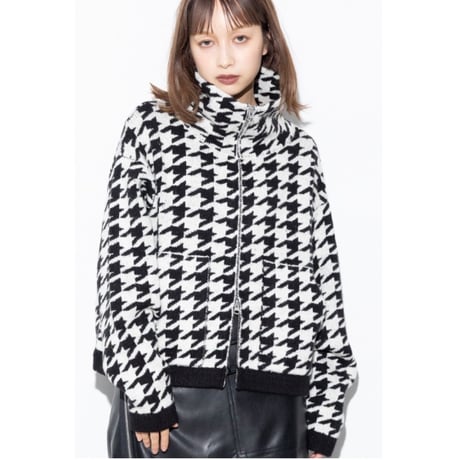 【MARGAUX VINTAGE】千鳥柄ニットZIPカーディガン