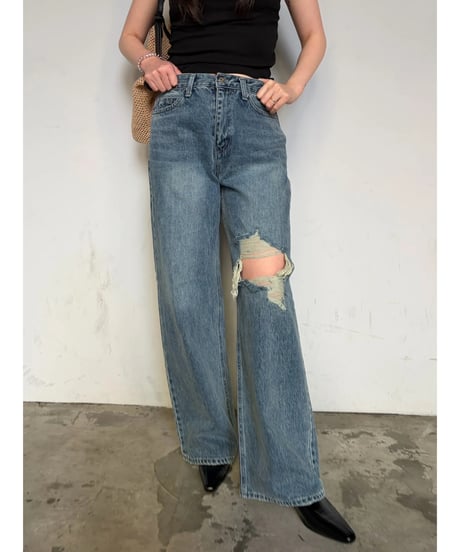 clash wide denim pants