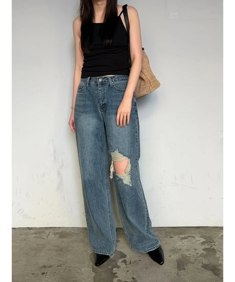 clash wide denim pants
