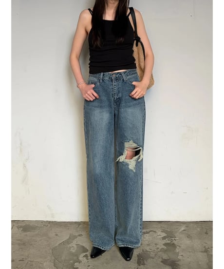 clash wide denim pants