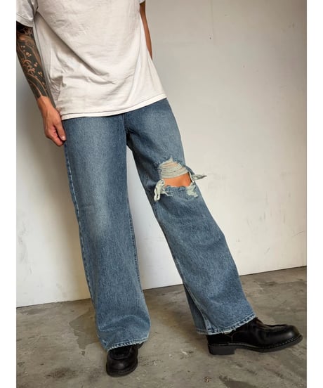clash wide denim pants