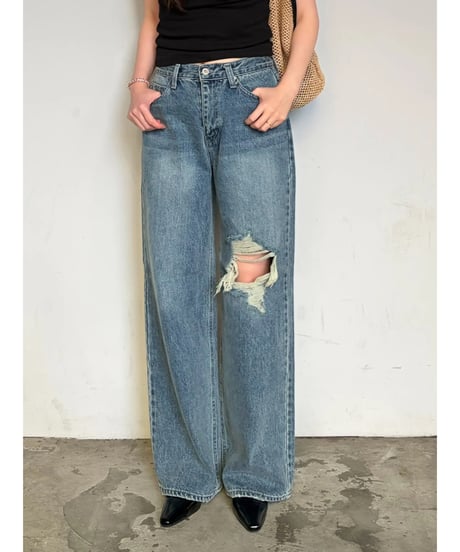 clash wide denim pants