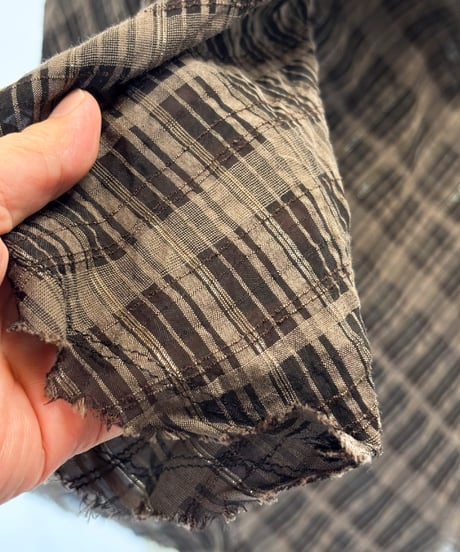 燐シャツ七分袖 〈茶チェック〉