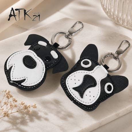 [ATK21] ドッグフェイス キーホルダー レザー調 犬モチーフ バッグチャーム シュナウザー フレンチブルドッグ風 モノトーン 韓国セレクト ユニセックス