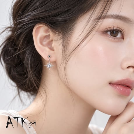 ATK21 サンモチーフ 太陽 ボディピアス 16G シャフト6mm CZストーン ストレートバーベル シルバー 片耳用（1個売り） ユニセックス