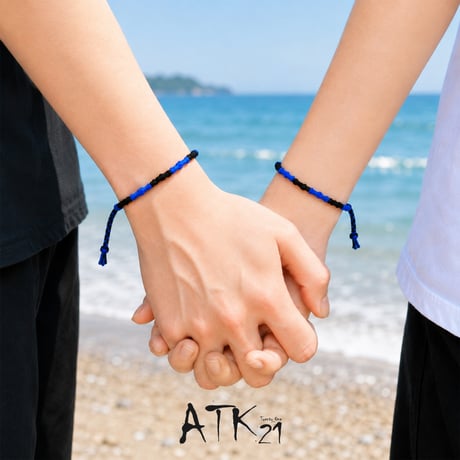 [ATK21] ペアミサンガ 手首用 WRIST 2点セット｜ブラックベース 2カラー ハンドメイド ブレスレット